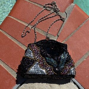 Chic Black and Silver Beaded Clutch